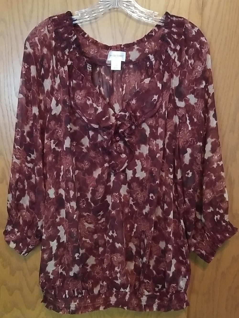 Motherhood Maternity Floral Ruffle-Neck Blouse, Size L